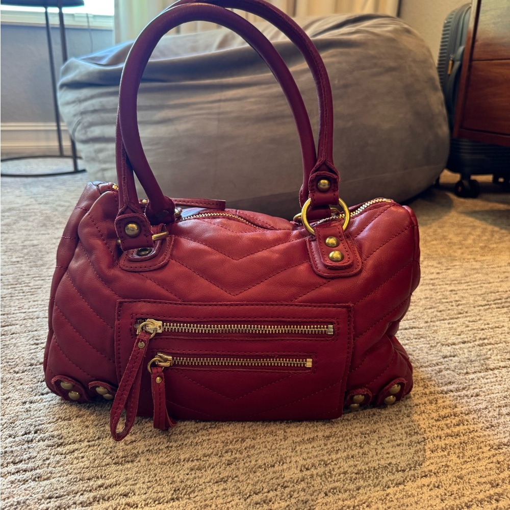Linea Pelle Dylan Large Quilted Chevron Speedy Satchel in Red